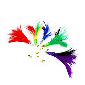 Amazon.co.jp: トローリングルアー 羽 5色 6インチ 完全リグ